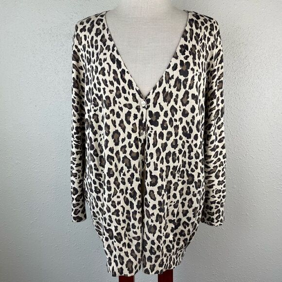Covington Button Down Leopard Print Cardigan Sweater Top Size XL EUC - Picture 1 of 7